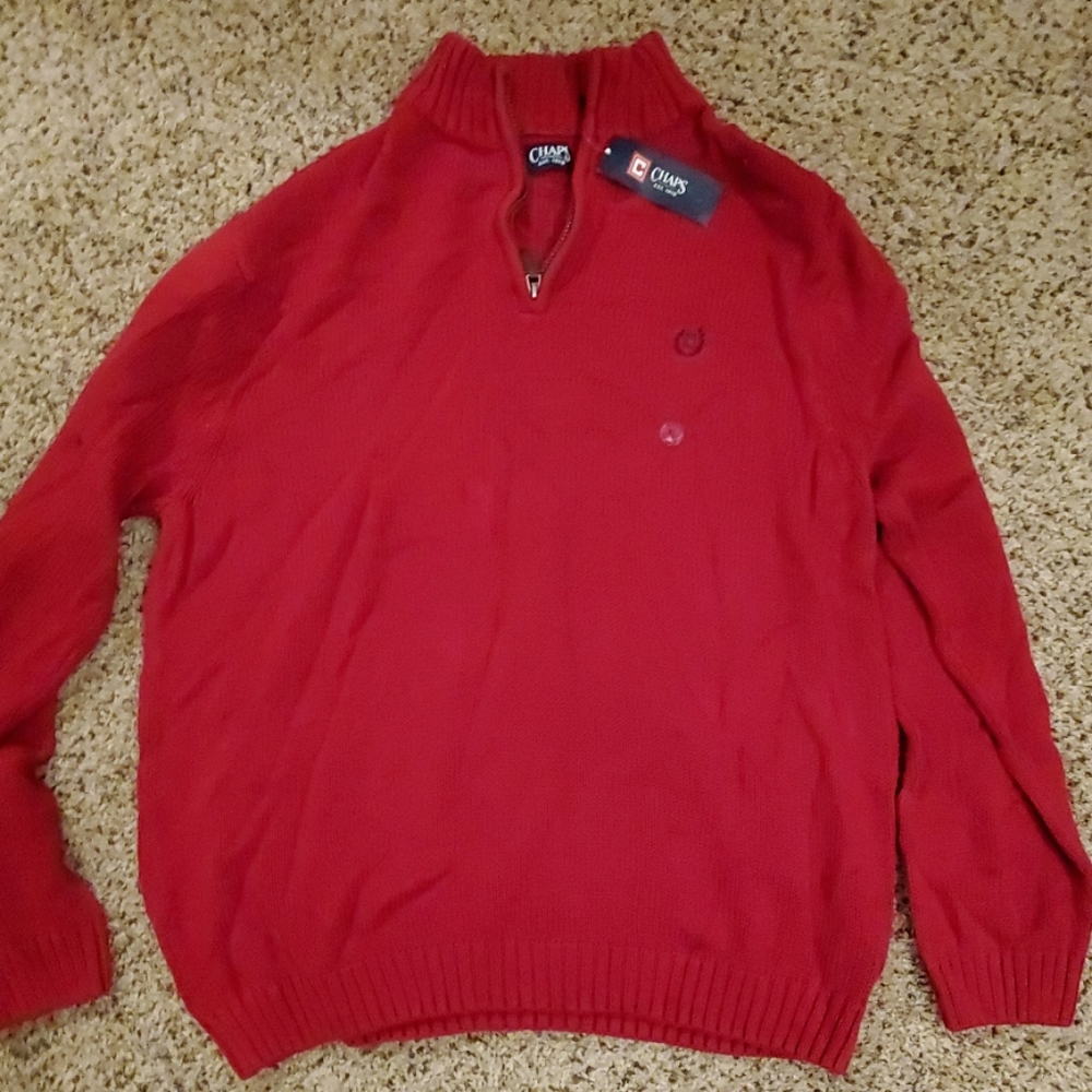 Chaps Solid 1/4 Zip Sweater, red, newq